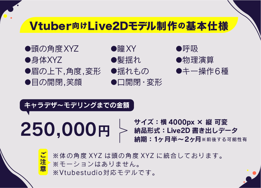 Vtbuer向けLive2D制作依頼_料金の画像